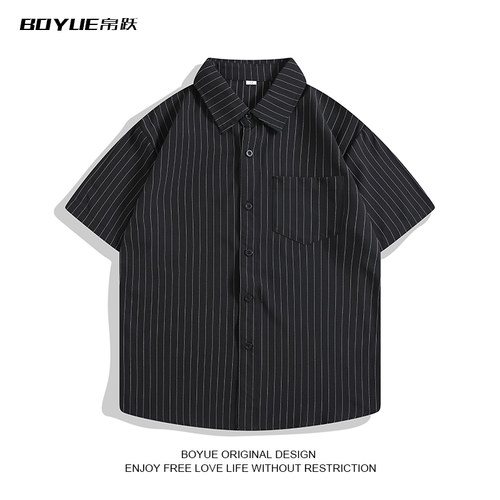 BOYUE帛跃条纹短袖学生休闲衬衫
