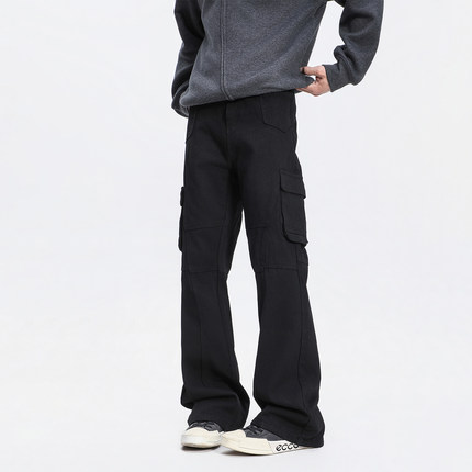 BOYUE帛跃美式vive风大口袋工装牛仔裤潮牌修身显瘦嘻哈微喇裤男