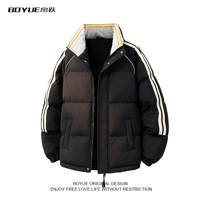 BOYUE帛跃韩版立领拼接条纹棉衣运动高街复古简约保暖男女外套潮