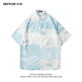 休闲男衬衣短袖 BOYUE帛跃兔子印花衬衫 日系海边度假沙滩风个性 潮