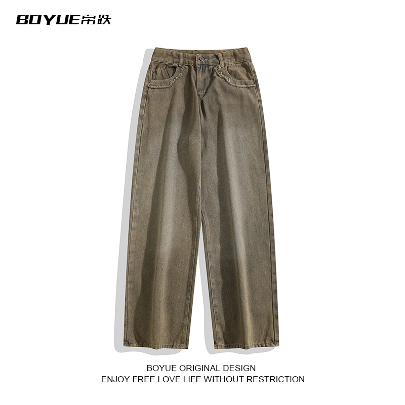 BOYUE帛跃水洗做旧棕色牛仔裤
