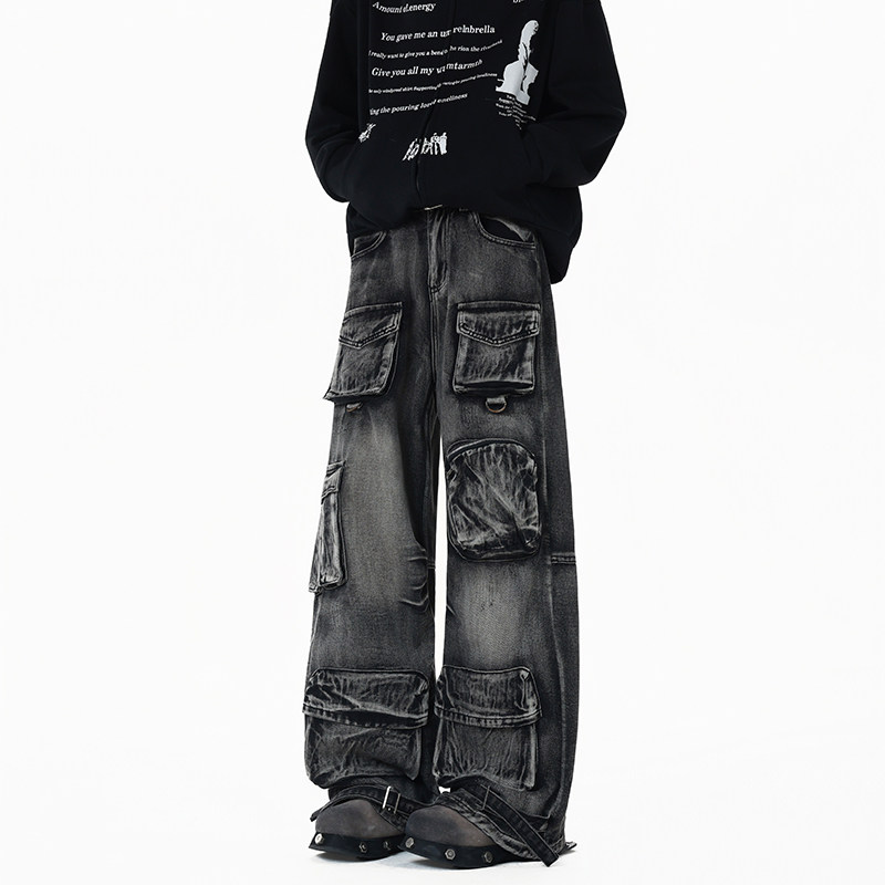 BOYUE帛跃重工多口袋炸街牛仔裤男女小众hiphop痞帅阔腿拖地长裤,男装,牛仔裤,淘宝优惠券,粉丝福利购,淘宝优惠卷