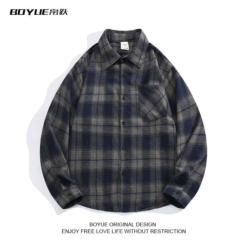BOYUE帛跃撞色长袖格子长袖外套