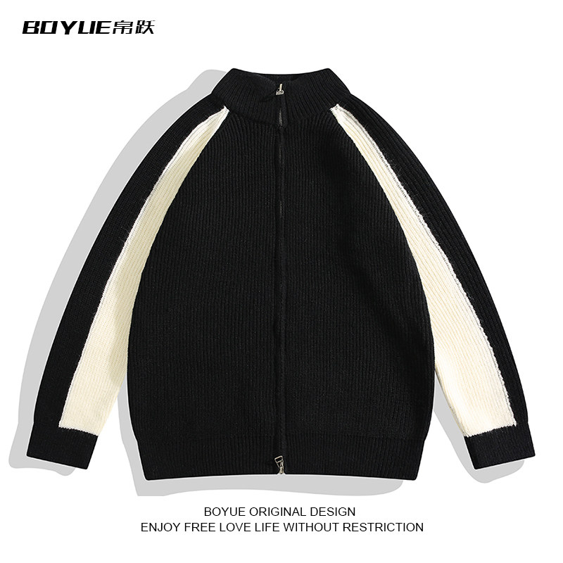 BOYUE帛跃商务休闲拉链开衫拼接毛衣青少年轻熟风立领ins针织衫男,男装,针织衫/毛衣,淘宝优惠券,粉丝福利购,淘宝优惠卷