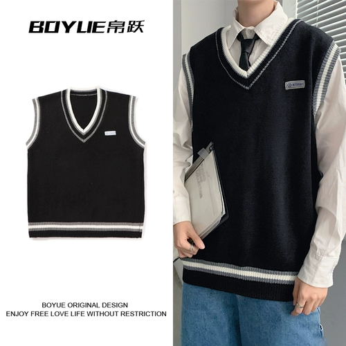 Демисезонный японский трикотажный жилет для влюбленных, парная одежда без рукавов, трендовый свитер