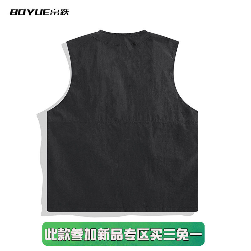 BOYUE 일본 패션 멀티 포켓 작업복 조끼 청소년을위한 봄 야외 기능성 재킷 조끼 남성용