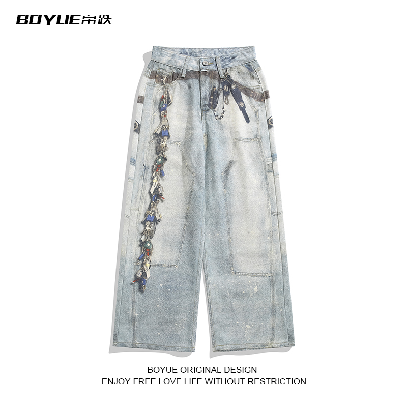 BOYUE帛跃数码印花泼墨男牛仔裤