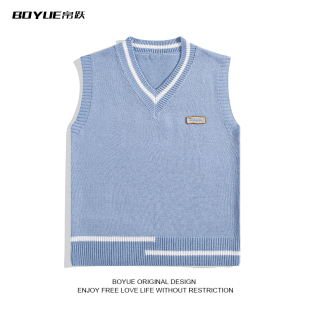BOYUE帛跃绣标撞色针织背心男日系校园风外穿马甲坎肩学生ins毛衣