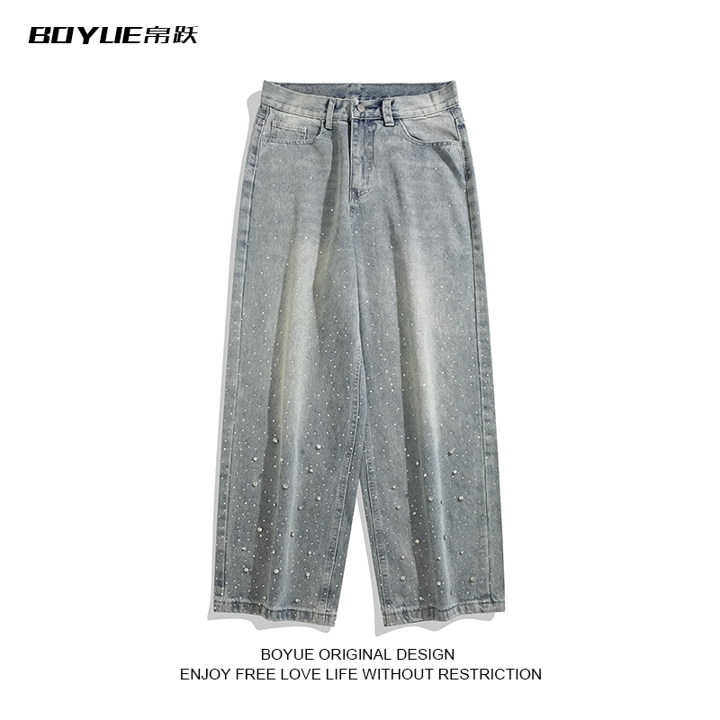 BOYUE帛跃重工细闪烫钻牛仔裤男