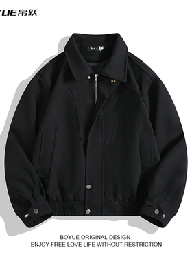 BOYUE帛跃日系复古美拉德毛呢外套男女潮流休闲机车夹克情侣上衣