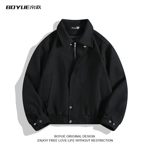 BOYUE帛跃日系复古美拉德毛呢外套男女潮流休闲机车夹克情侣上衣