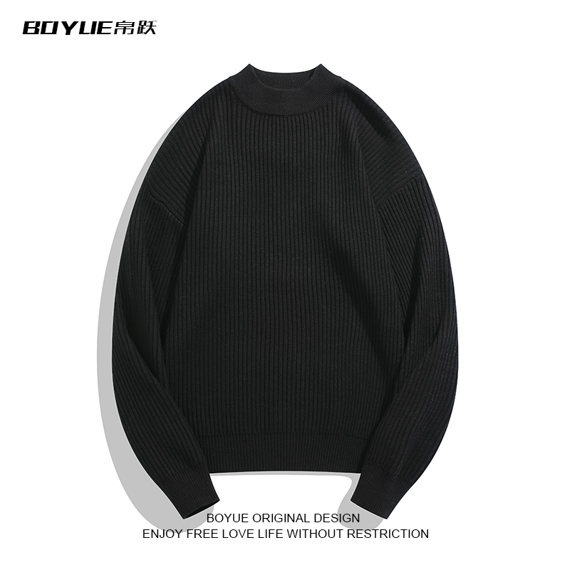 BOYUE帛跃纯色半高领坑条纹毛衣