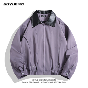 BOYUE帛跃春秋撞色皮领底特律工装夹克户外古着百搭飞行员外套男