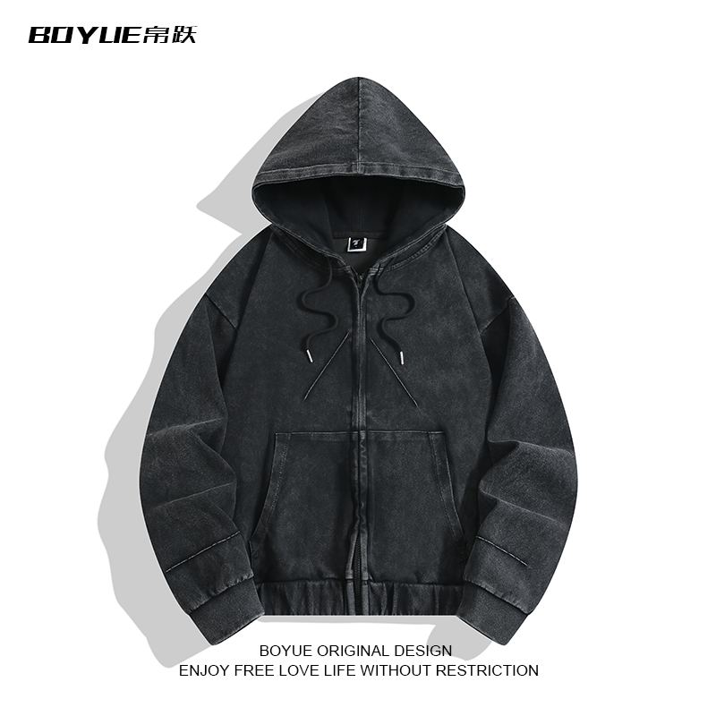 BOYUE帛跃纯棉水洗连帽卫衣外套
