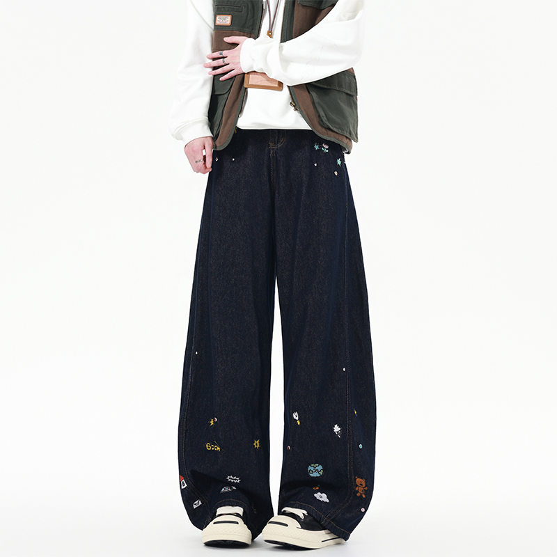 BOYUE帛跃卡通刺绣弯刀牛仔裤