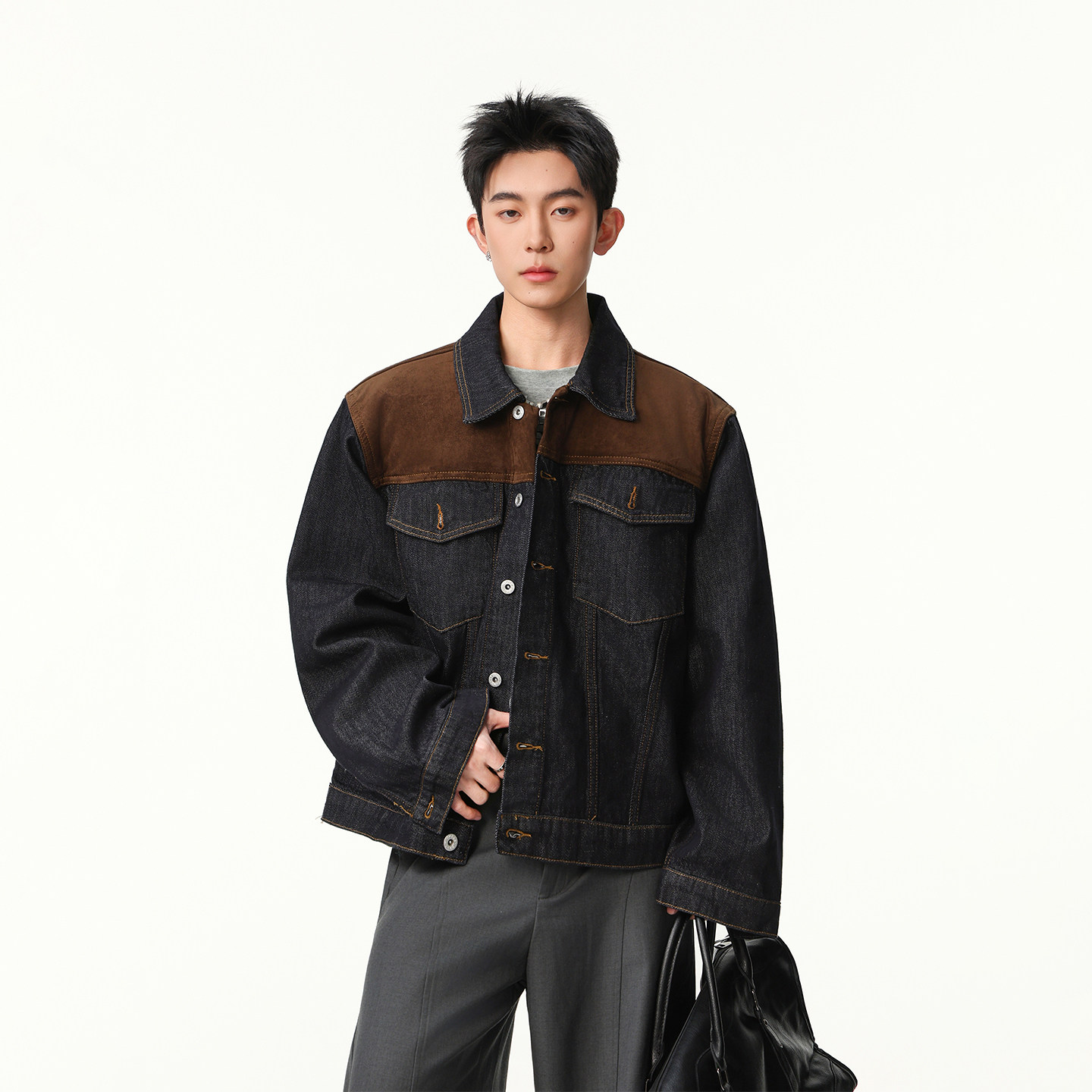 BOYUE帛跃复古麂皮拼接工装牛仔夹克巴恩风街头个性休闲男女外套,男装,夹克,淘宝优惠券,粉丝福利购,淘宝优惠卷