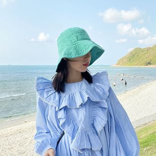 UncleYao/美好的颜色~夏季柔软水洗棉质舒适透气大檐遮阳渔夫帽子