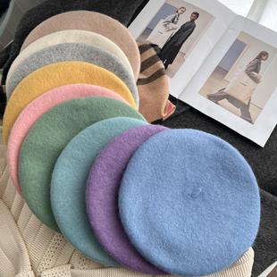 冬日莫兰迪～人手一顶万年百搭款纯色羊毛呢贝雷帽画家帽子秋冬女