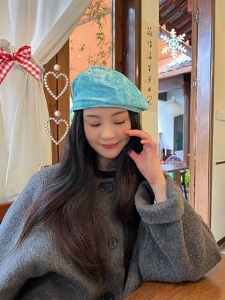 12.12元秒sha！超美人鱼蓝色波光粼粼丝绒面料秋冬百搭贝雷帽子女