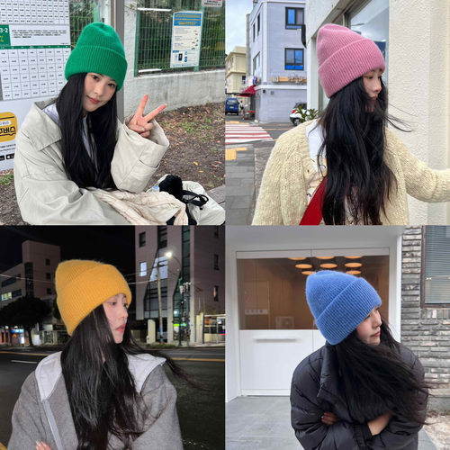 显白糖果色兔毛针织帽子毛线帽女