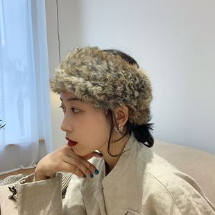 有钱小姐姐既视感 古着vintage风复古琥珀色真兔毛毛发带皮草发带