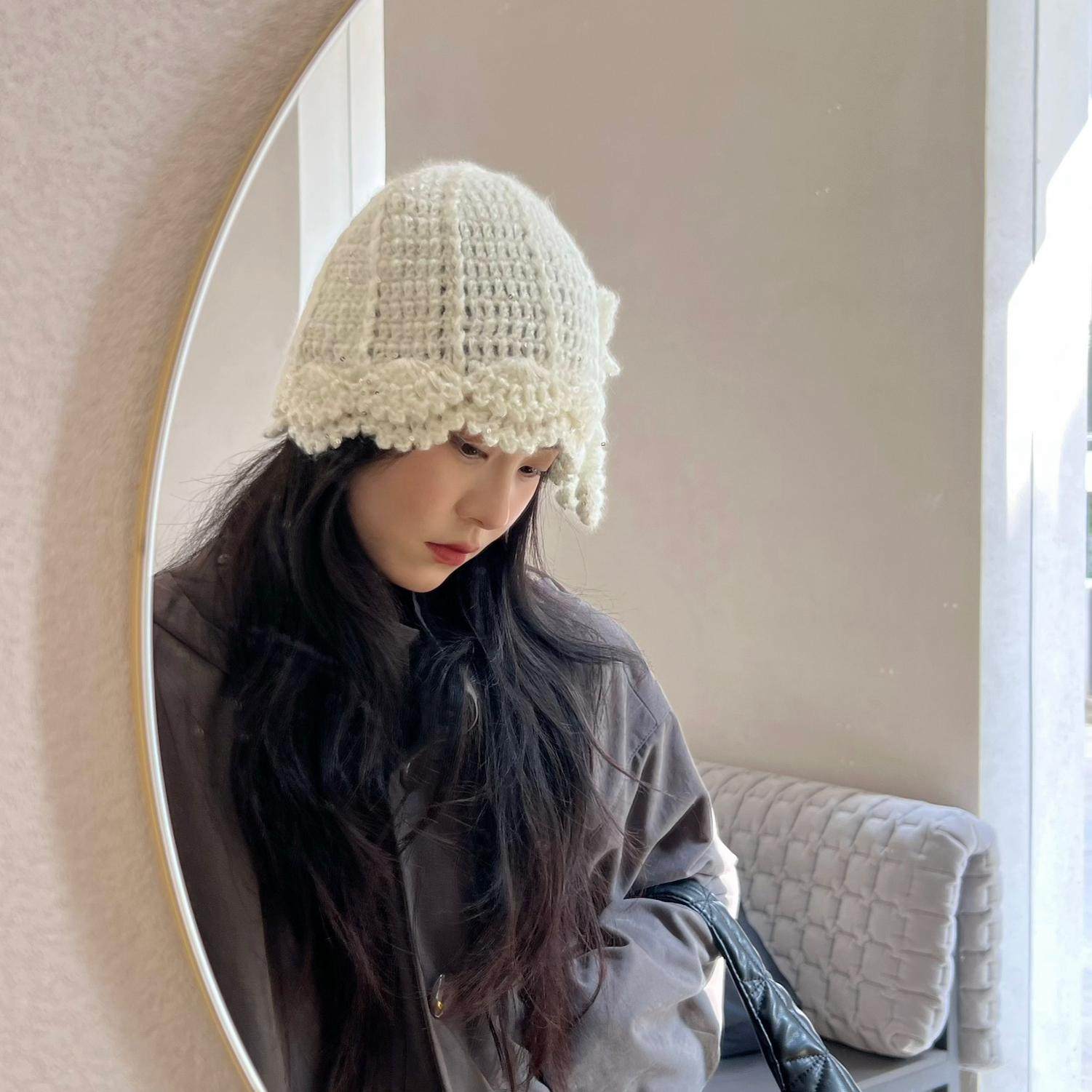 时光来信～Vintage古着感手工钩花包头帽亮片细闪双层花边针织帽,服饰配件/皮带/帽子/围巾,帽子,淘宝优惠券,粉丝福利购,淘宝优惠卷