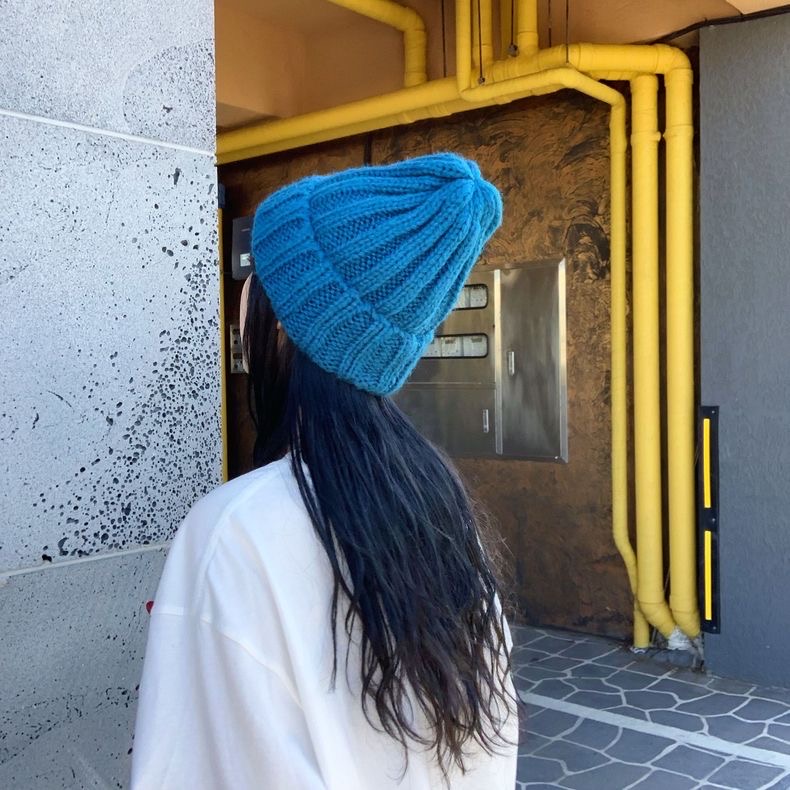 冰岛粗毛线百搭卷边坑条毛线帽子