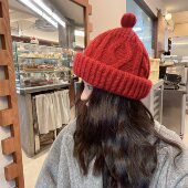 新年新气象～可爱显脸小宽边麻花奶嘴帽子秋冬百搭显白红色毛线帽