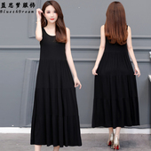 过膝莫代尔蛋糕裙无袖 夏季 连衣裙女长款 纯色裙子内搭小背心吊带潮