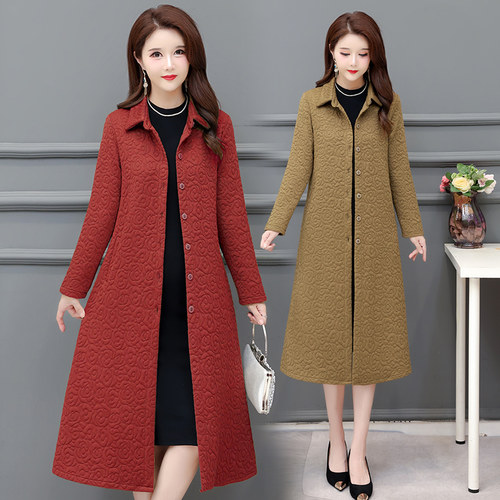 蓝思梦常规袖衬衫领长款复古提花