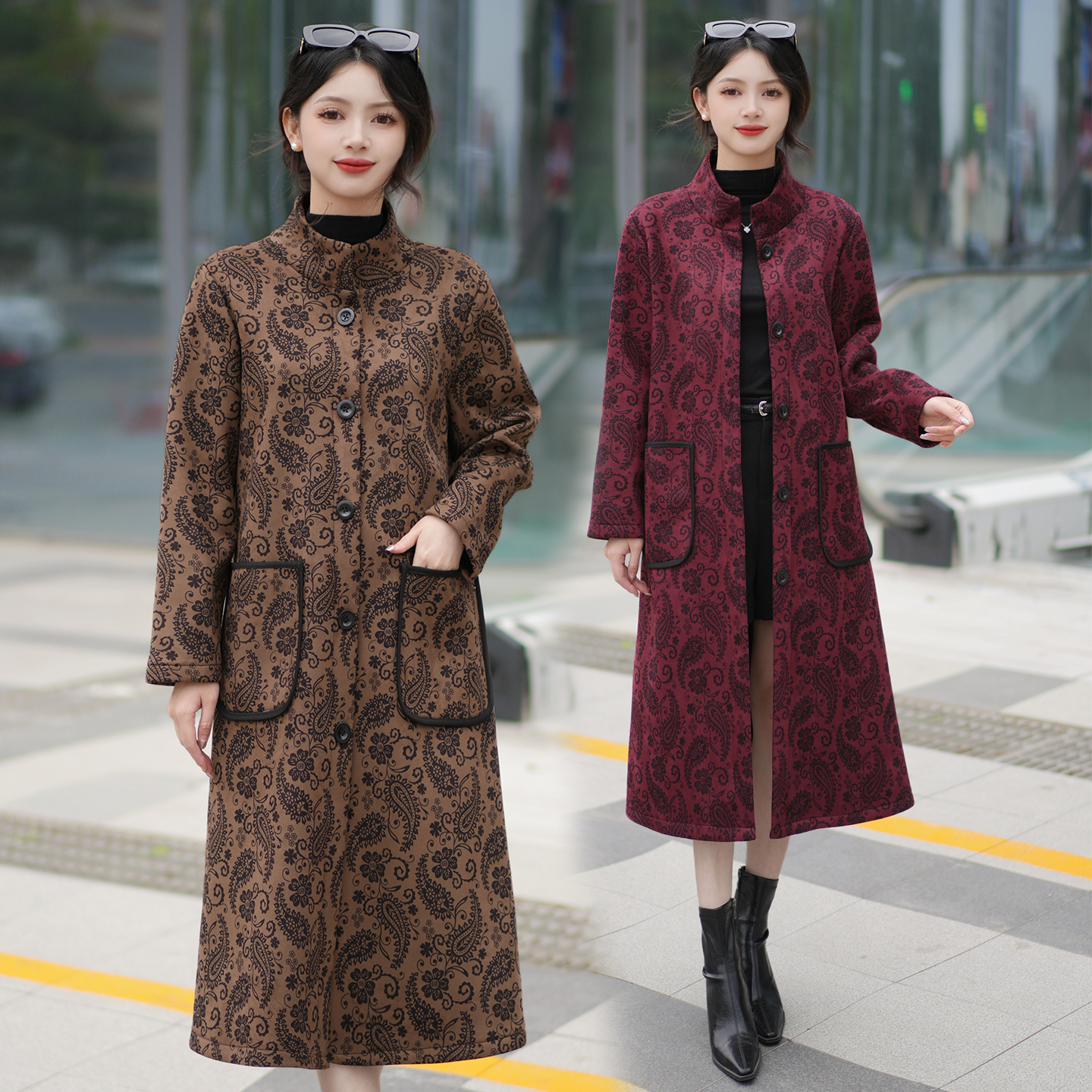 蓝思梦常规袖立领长款宽松风衣