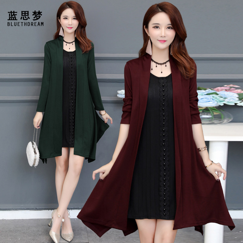 秋季中长款长袖开衫女百搭大码妈妈装秋上衣外套显瘦披风加厚外搭