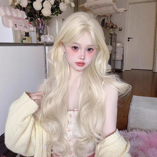 假发女长发夏自然白金色八字刘海rose同款长卷发中分大波浪全头套