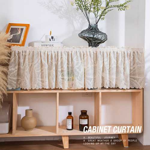 美式柜子遮挡帘窗帘书柜纱帘防尘帘免打孔魔术贴半帘短帘橱柜帘子