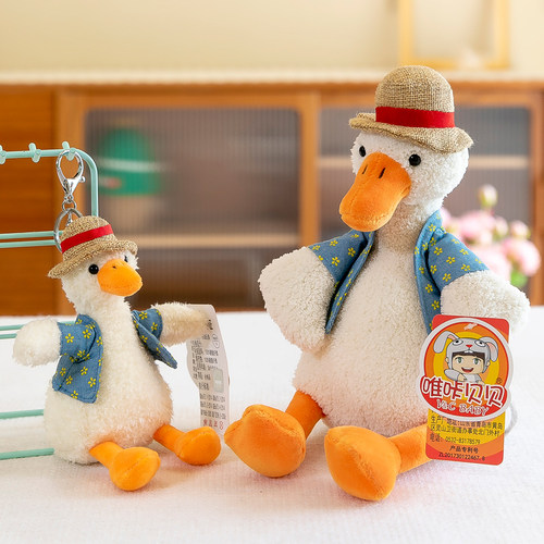 网红草帽鸭毛绒公仔玩偶可爱鸭子