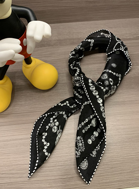 真丝双绉！绚丽珠宝 黑色桑蚕丝春夏薄款丝巾女