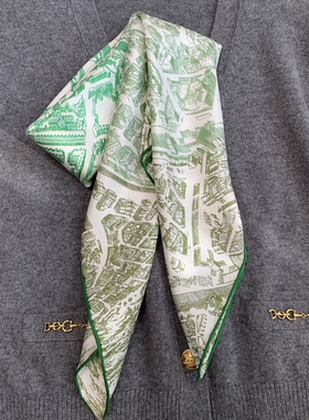 骏马之城绿色 经典再现素描风桑蚕丝披肩 18姆米真丝斜纹绸丝巾女