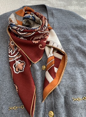 拼色骏马橙色 显白色系桑蚕丝绵羊毛围巾百搭保暖披肩方巾