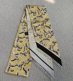 钉珠真丝丝带暖阳黄 140×10CM 双层桑蚕丝长丝巾