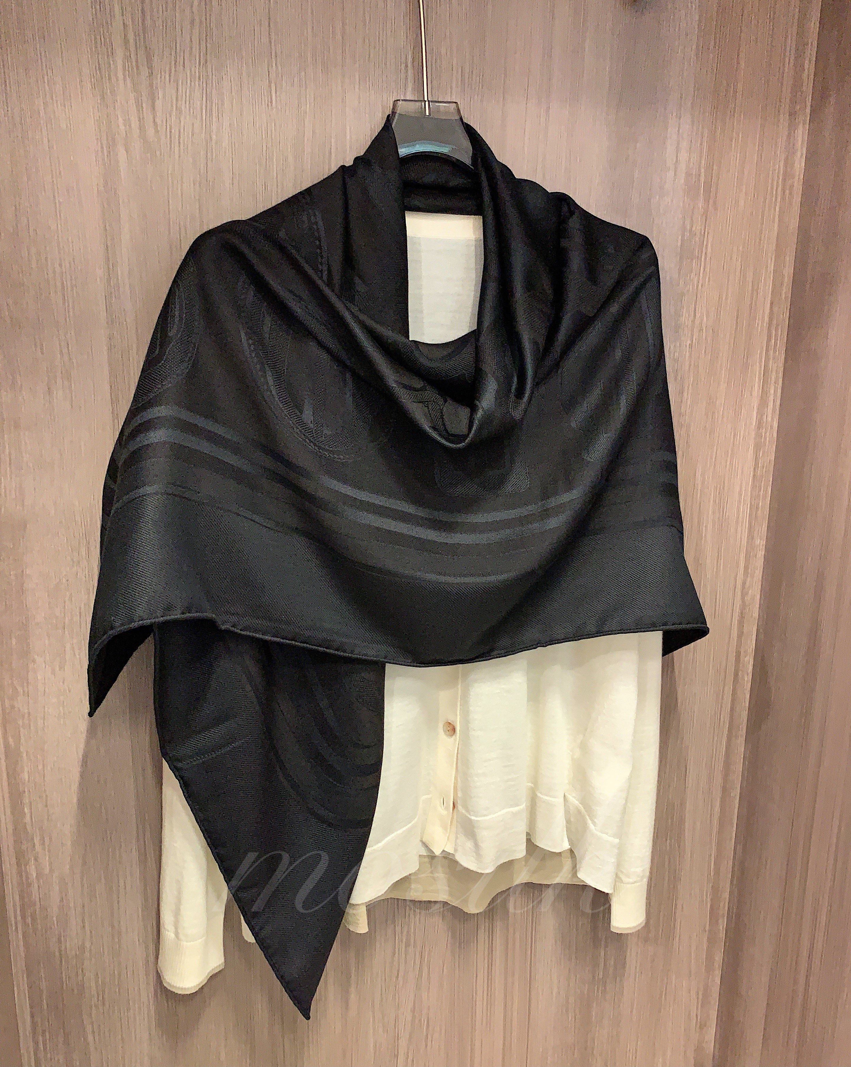 质感满屏！高奢定位黑提花50%桑蚕丝50%高支澳毛披肩女116CM方巾