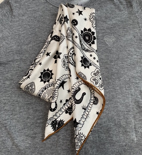 星月夜 6a真丝意罗绸披肩女87CM 都市摩登色系蓝金桑蚕丝丝巾