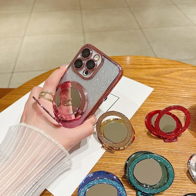 贴手机壳上的小镜子贴爱心后面镜面贴片可粘贴自粘背面补妆化妆镜