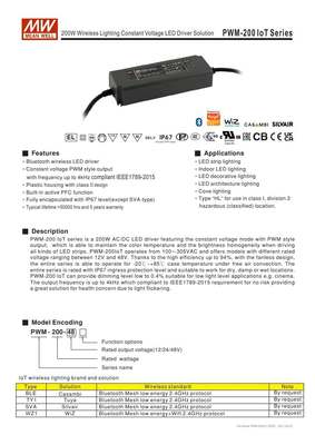 PWM-200-12/24/48 BLE/TY1/SVA/WZ1 200WLED驱动器 定制非实价