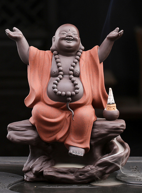 中式风家居客厅倒流香炉弥勒佛