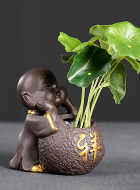 新中式风小和尚水培植物家居装饰