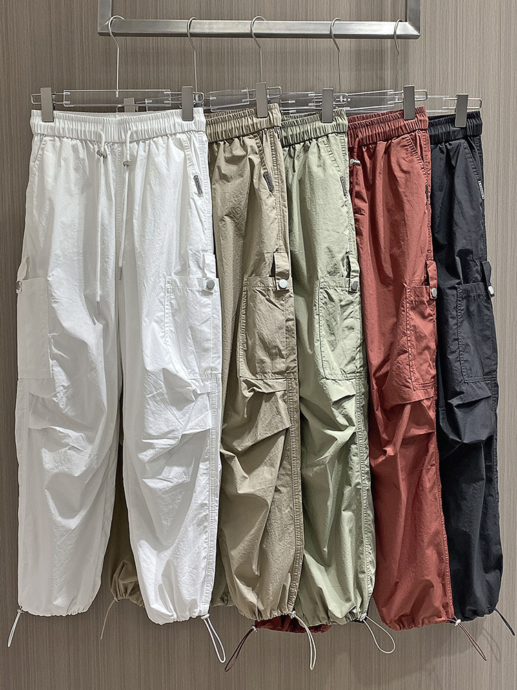 AlexardieWarey2026春季新款春夏松紧腰束脚工装裤直筒裤休闲裤女