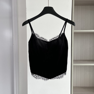 法式小众蕾丝花边黑色吊带背心