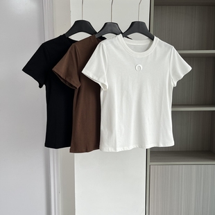 显瘦基础款 T恤女刺绣修身 2025早秋百搭圆领短袖 上衣 清仓价