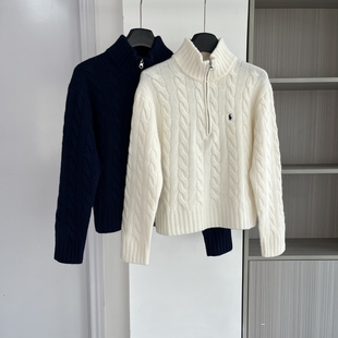 新款 女2025秋季 时尚 百搭修身 毛衣 美式 打底衫 小众半拉链套头针织衫