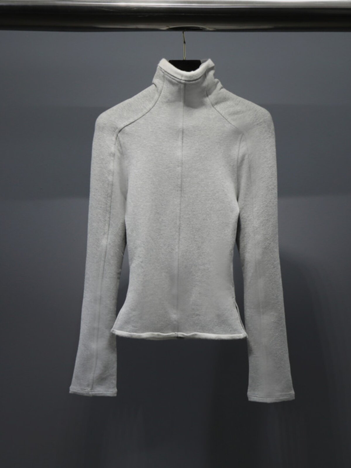 24 봄 하이 넥 스트레치 테리 천 긴팔 슬리밍 티셔츠 여성용 솔리드 컬러 지퍼 탑 바닥